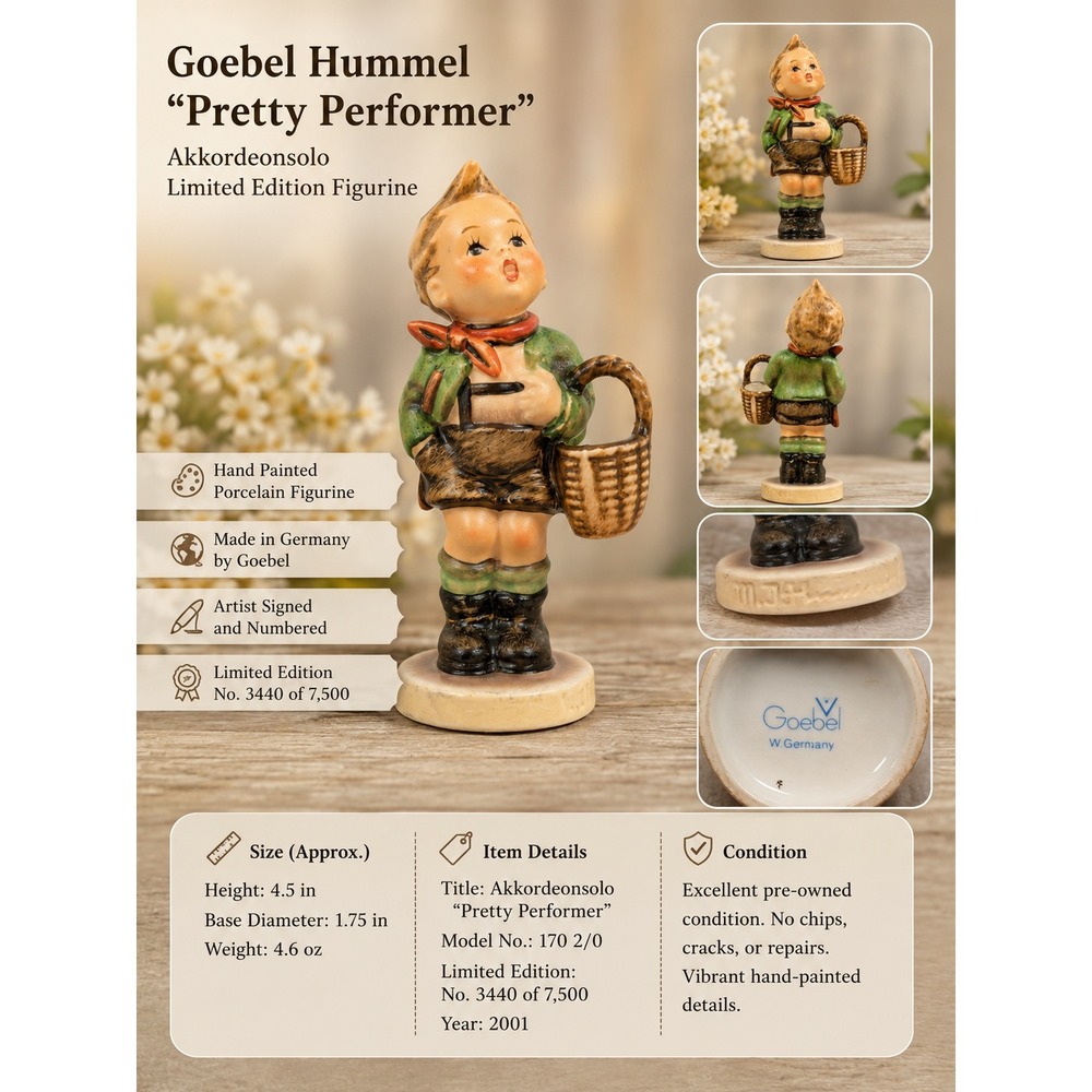 Goebel Hummel Happy Pastime Figurine 69 Boy with Basket W Germany Vintage 4 inch
